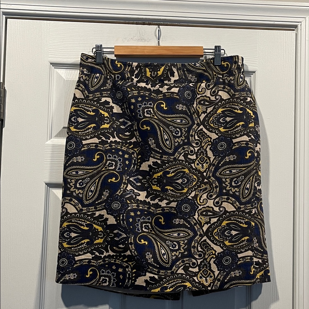 Ann Taylor Blue and Yellow Paisley Pencil Skirt